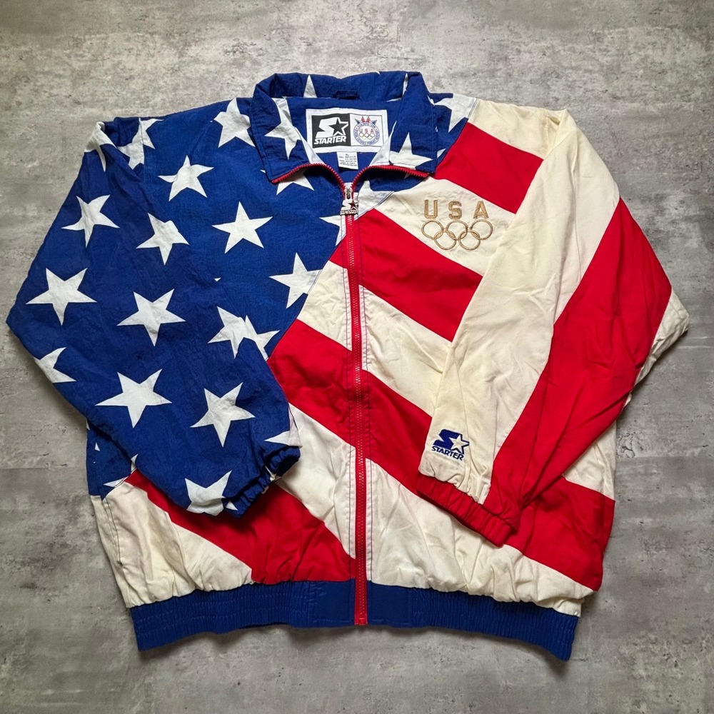 Starter USA Olympic Team Jacket Extra Large Red White Blue Stars Stripes Vintage